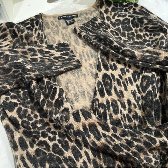 NEW Sarah Spencer Wool Angora Spotted Leopard Faux Wrap V-Neck Sweater S NWOT - Picture 12 of 16